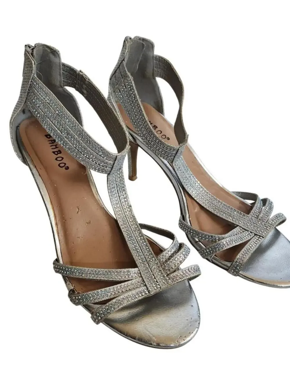 Bakboo Size 8 Sparkling Silver Sandal Heels Shoes